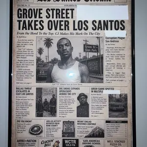 Grove Street Rises Vintage Los Santos Tribune CJ Newspaper Poster, 13x19 Premium Matte Paper High-Resolution Retro Aesthetic Art, Artistic Home Decor for Living Room, Hanging Frameless Wall Art