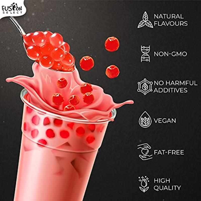 Fusion Select Strawberry Popping Boba Pearl Juice 490g Bursting Fruity Flavor Soft Juicy Texture Low Calorie Dessert Toppings for Bubble Tea & Drinks