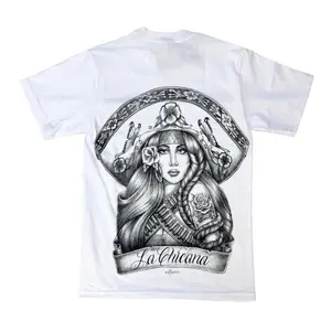 DGA GG La Chicana Graphic Tee Summer - White Top with Graphic Design Featuring "La Chicana" Text - Womenswear