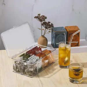 8-Compartment Tea Bag Storage Box with Lid, Detachable Large Stackable Pet Box, Coffee Sugar Packet Organizer, Living Room Desktop Organizer