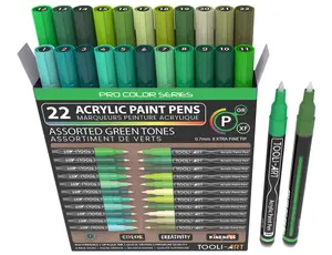 Acrylic Paint Pens 22 Assorted Green Pro Color Series Specialty Markers Set (0.7mm EXTRA FINE) Art Drawing Supplies Artist Supplies