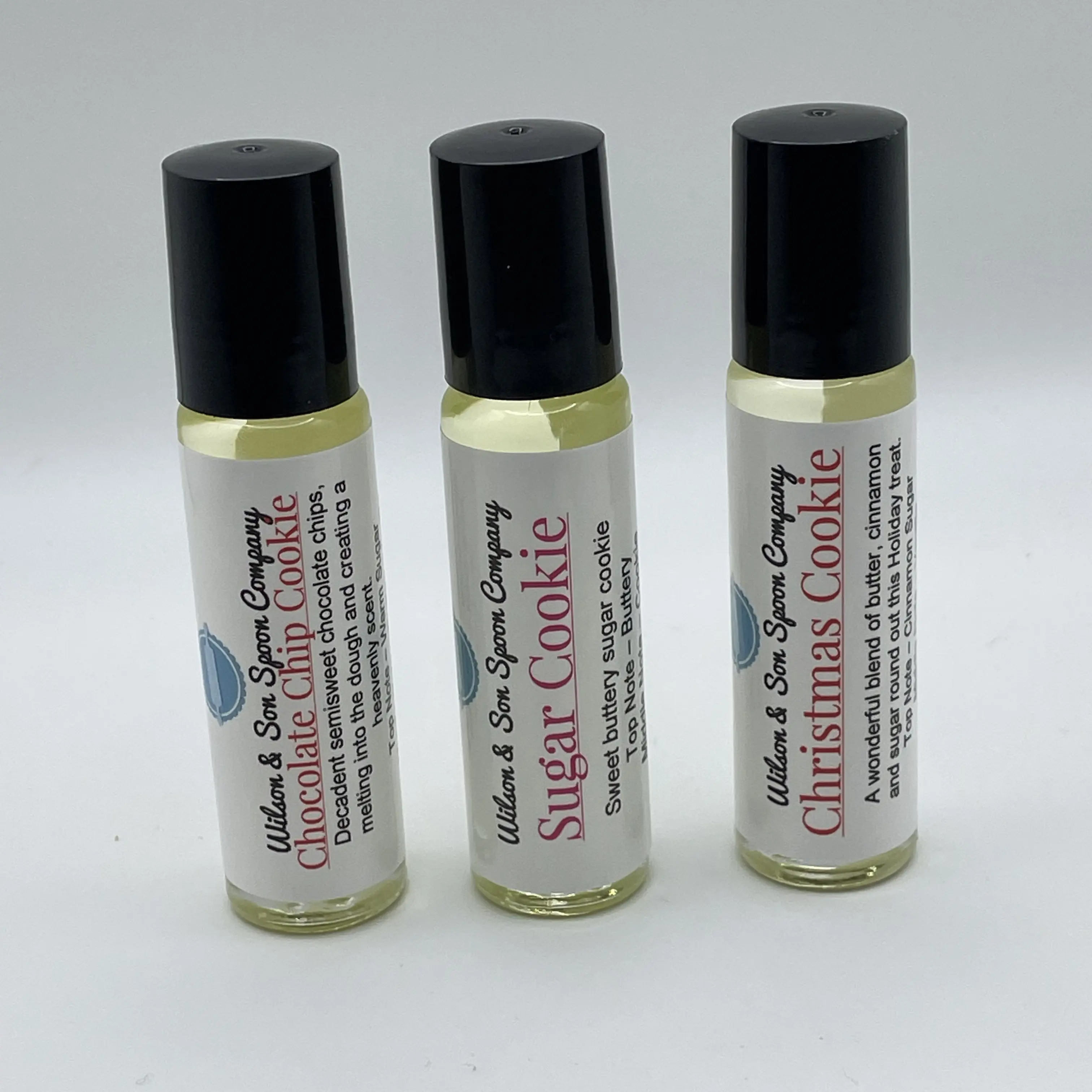 Vegan 3-Piece Compact Travel Size Gourmand Fragrance Chocolate Scented Body Oil Set - User-Friendly Bath & Body Care Cosmetic Pack for Work, Aroma, Chocolate Chip Cookie Dough, Compact Roll-Ons, Christmas Cookie, Cookie Trio