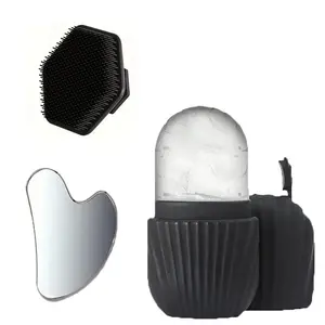 3-Piece Facial Cleansing Set, Stainless Steel Heart Gua Sha Board, Ice Roller, Silicone Face Brush, Facial Cleaning Tool, Essential Skincare Tools