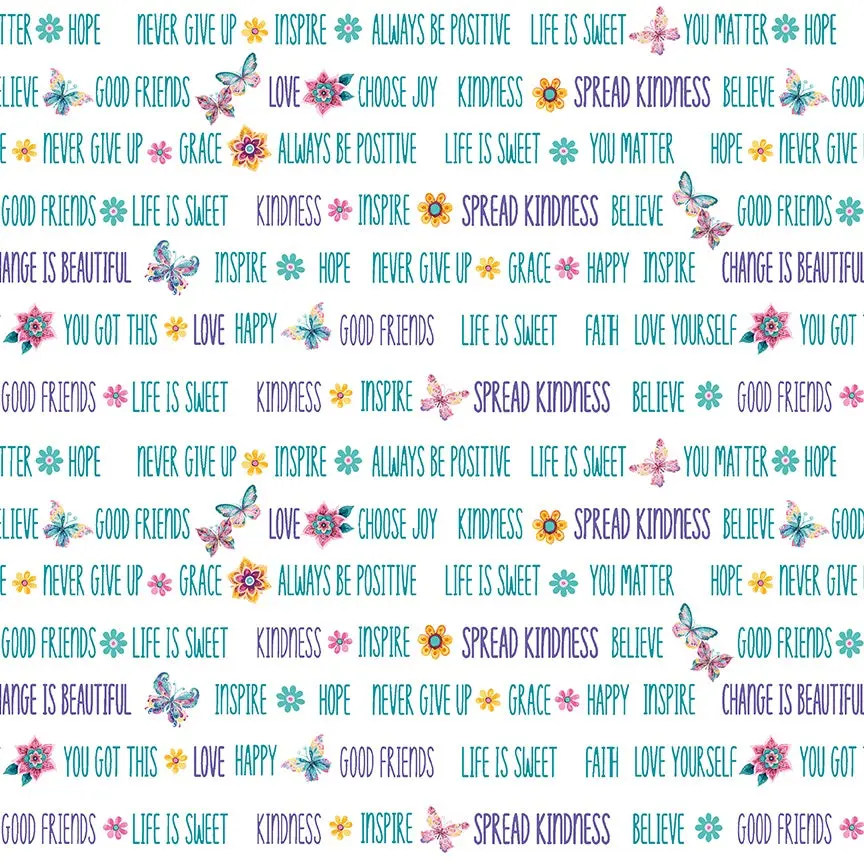 Fabric Benartex White Inspirational Words Faith and Grace by the Quarter Yard 15232-09