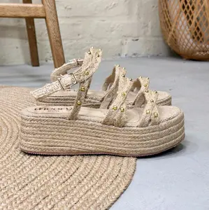 DANA 6 cm Platform Sandals with Braided Design and Gold Studs for Women's Summer Fashion