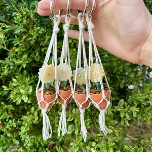 Crystal Sunflower Plant Macrame Hanger| Yellow Aventurine Flower| Green Aventurine Stem| Tigers Eye Dirt