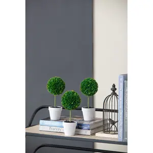 S/3 D3.5x9.5" Mini Faux Topiaries in Cream Pot On-Site