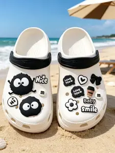 17pcs Black White Eggette Cartoon Shoe Accessories, Kids' Shoe Decorations, Wristbands, Sandals, Christmas Gifts, All Seasons