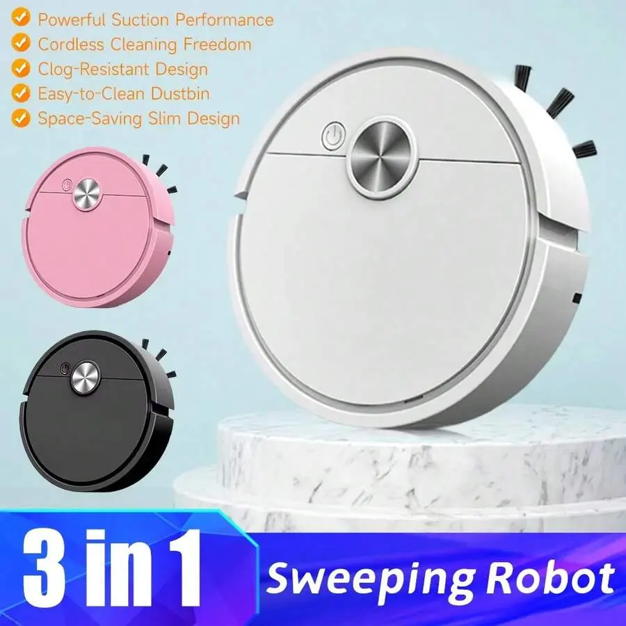 3-In-1 Smart Robot Vacuum Cleaner, Ultra-Thin Wireless, Powerful Suction for Dust, Debris, Pet Hair, Ideal for Home, Office Floors