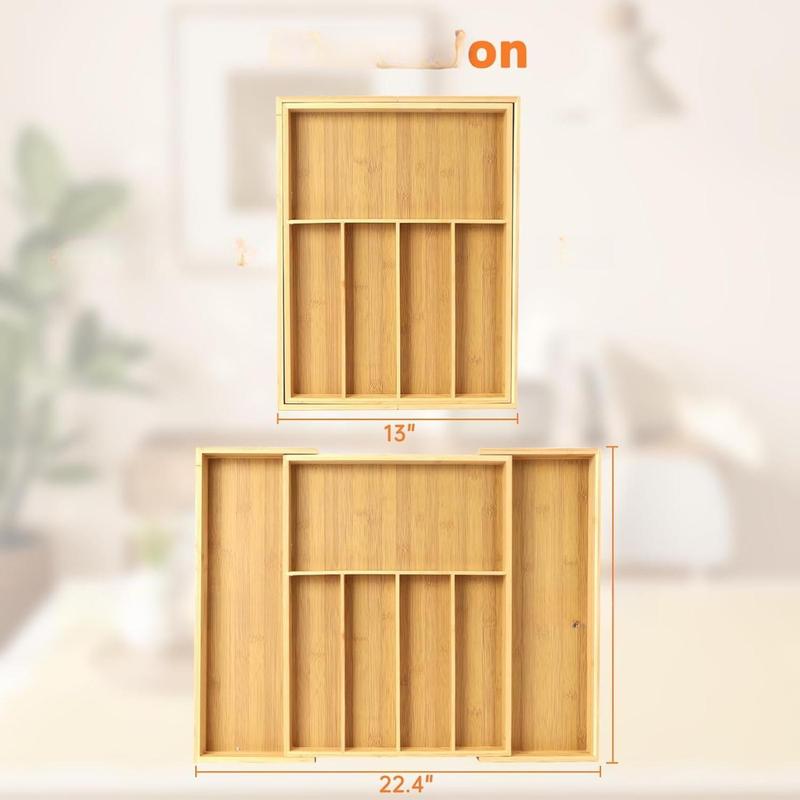 [New Deal] Expandable Bamboo Drawer Organizer 7 Compartments Adjustable for Utensils Silverware Kitchen Living Room Bedroom Eco-Friendly Premium Gift Boxes