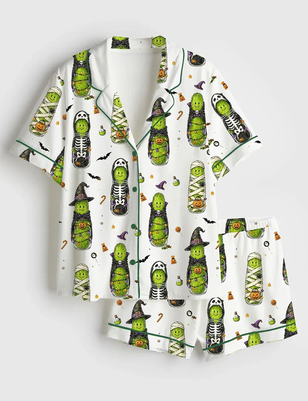 Women’s Halloween Pickle Short & Long Sleeve Silky Satin Pajama Set