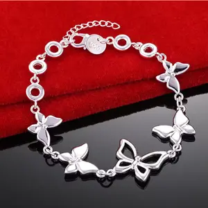 Butterfly Bracelet 925 Sterling Silver plated for Women Cute Butterfly Jewelry Gifts for Teen Girls Adjustable Hypoallergenic Chain Link Bracelet for Mother Daughter Elegant Stackable Bracelets Jewelry Gift for Birthday Mothers Day