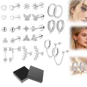 26-piece earring set Plated Cubic Zirconia Earrings Jacket for Women - Sterling Silver Posts Dainty CZ Front and Back Double Studs - Statement Ear Jacket Earrings for Women