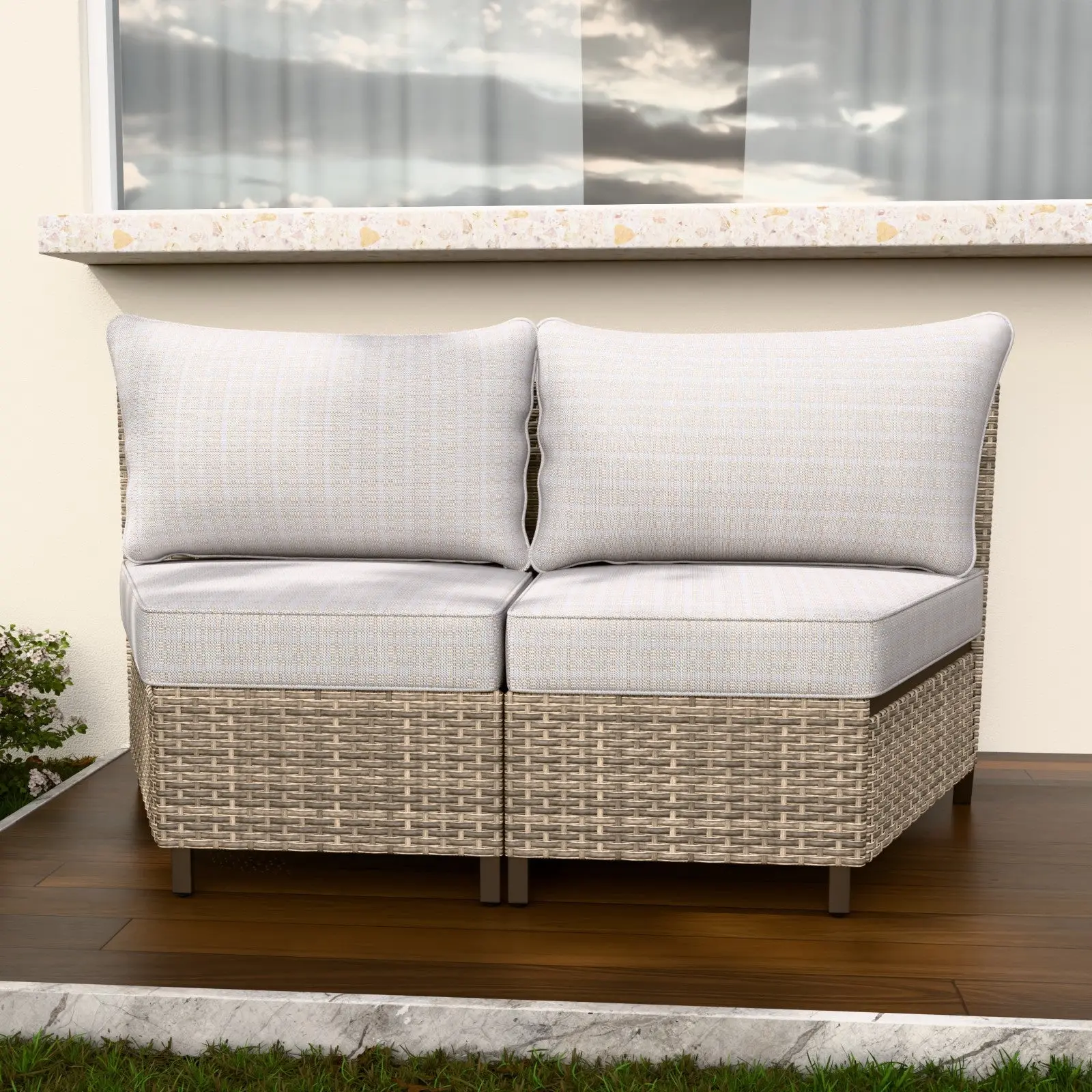 Coastal Vista Curved Outdoor Wicker Sofa Seats 2
