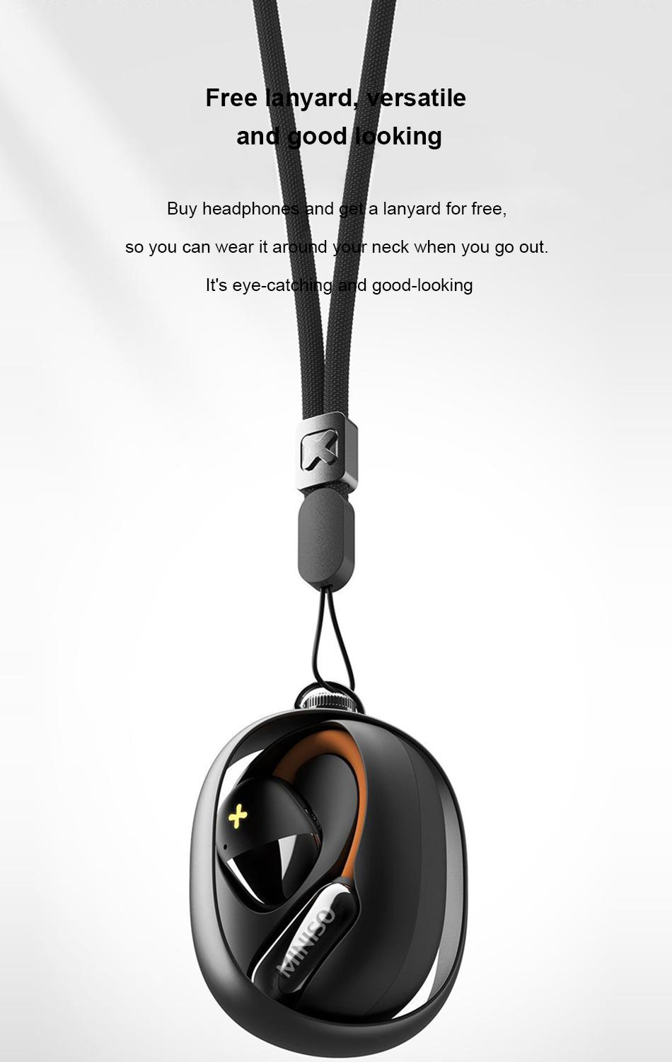 MINISO M99 Wireless Bluetooth 5.4 Luminous Open Earphones, HIFI Heavy Bass, Immersive Sound Effect, Suitable for Games and Music, Lightweight and Comfortable, Can Send Lanyard and Neck Strap