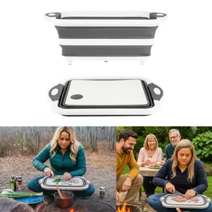BBQ Prep Tub 3-IN-1 Large 3.2L Collapsible Cutting Board for Meal Prep Marinating Food, Camping Sink with Colander, Dish Basin, Storage Blanket for Camping Picnic BBQ