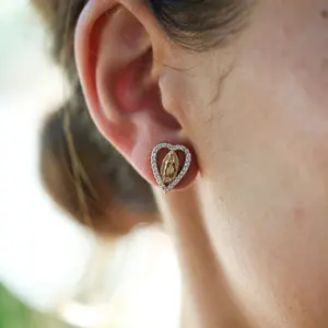 Heart Virgin Guadalupe Stud Earrings