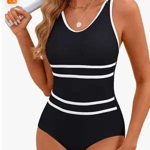 Edelqual Womens One Piece Swimsuits Tummy Control Athletic Full Coverage Bathing Swim Suit Color Block Slimming Swimwear