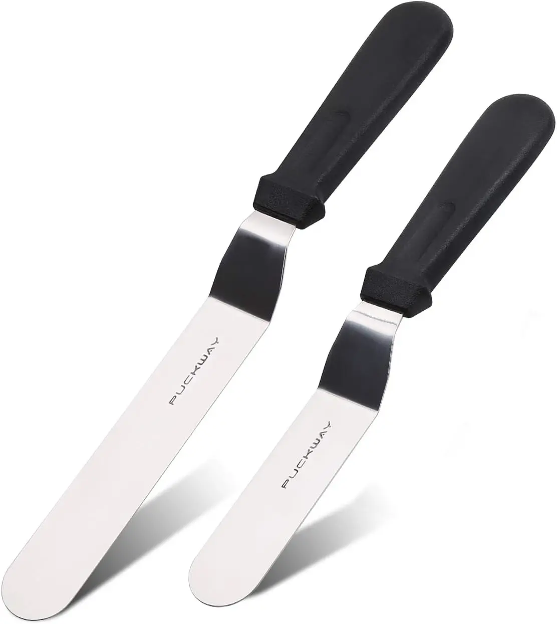 2-Piece Angled Icing Spatula Set, 6-Inch and 8-Inch Stainless Steel Offset Spatulas, Black