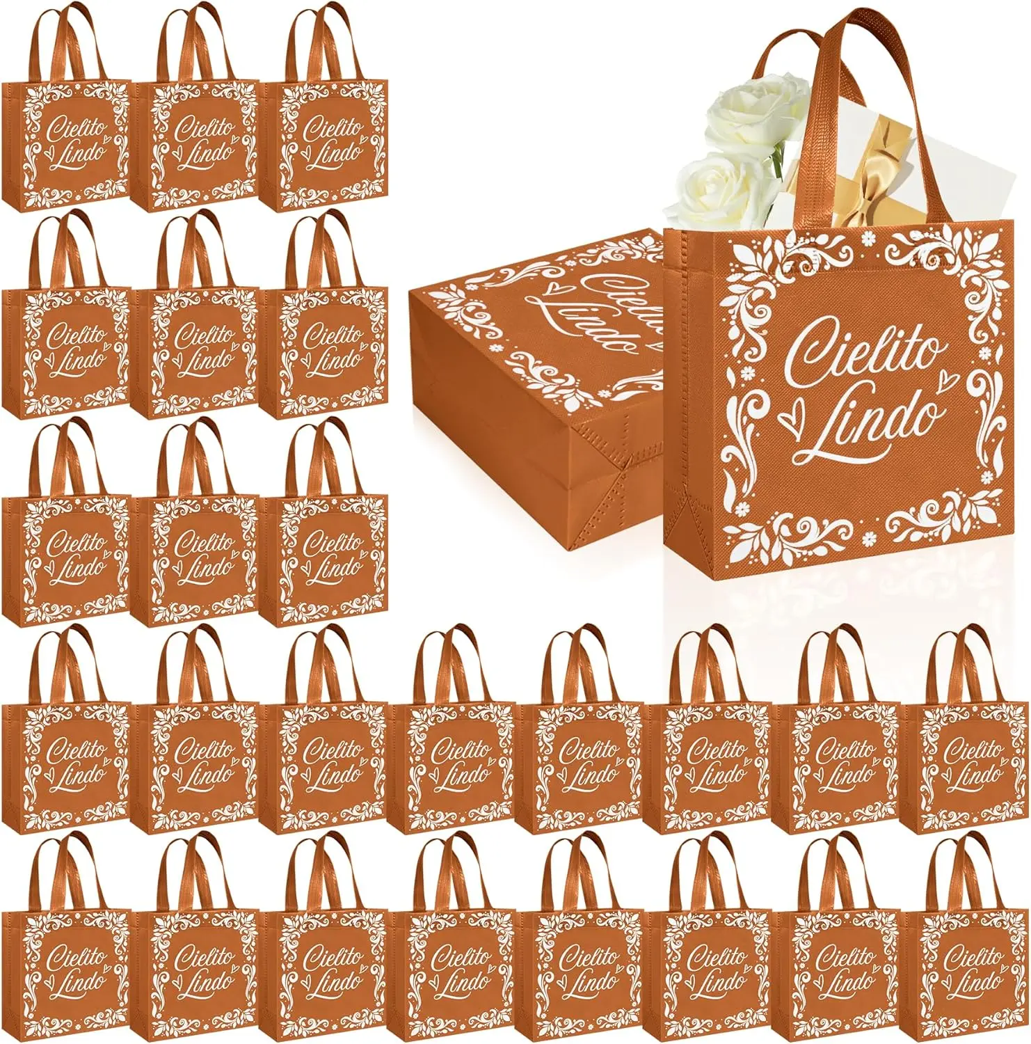 50 Pcs Cielito Lindo Party Favor Bags Reusable Brown Mexican Gift Bags Non Woven Platos De Barro Mexicanos Candy Bag Cinco De Mayo Goodie Bags with Handles for Fiesta Mexican Baby Shower Party Favors Stuffygreenus
