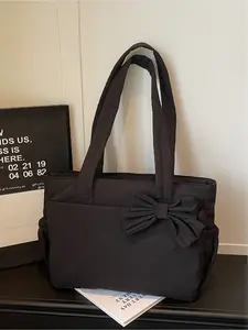 Women's Large Capacity Bowknot Decoration Tote Bag, Lightweight Shoulder Bag for Outdoors, Casual Fashion Handbag, Stylish Tote Bag