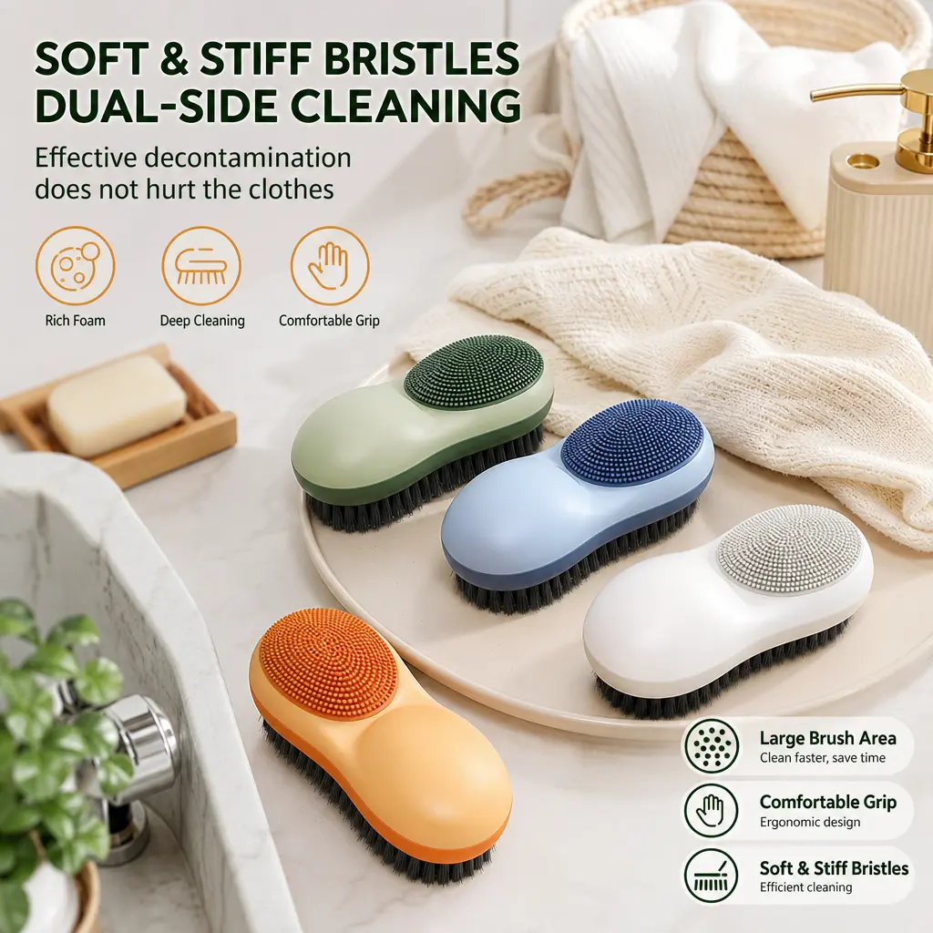 1 Piece, Dual Sided Soft Bristle Laundry Brush Non-slip Grip, For Cleaning Clothes, Shoes And Daily Fabric Stains