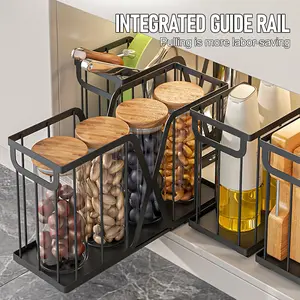 Narrow Gap Cabinet Pull-Out Storage Box Spice Rack, Multi-Purpose Organizer Basket, Space-Saving Kitchen Accessory