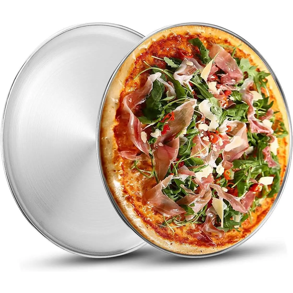 Stainless Steel Pizza Pan 13½ inch, Round Pizza Tray Pizza Baking Sheet, Healthy Pizza Baking Pan Pizza Serving Tray Crisper Pan, Dishwasher Safe, 2 Pack