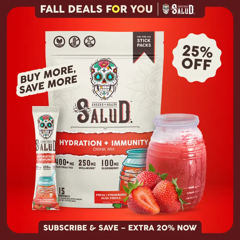 Salud 2-in-1 [Hydration + Immunity - Fresa | Strawberry ] Electrolytes Powder, Agua Fresca Drink Mix, Elderberry, Dairy & Soy Free, Non-GMO, Gluten Free, Vegan, Low Calorie, 1g Sugar (15 Servings)