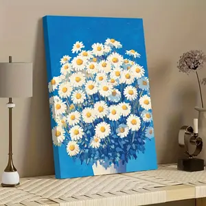 1 piece of 2D flat high-definition print, daisy flower theme decorative painting, framed canvas painting and poster, ready to hang, home decoration, wall art, room decoration, ideal gift, living room, bedroom, dining room, office decoration