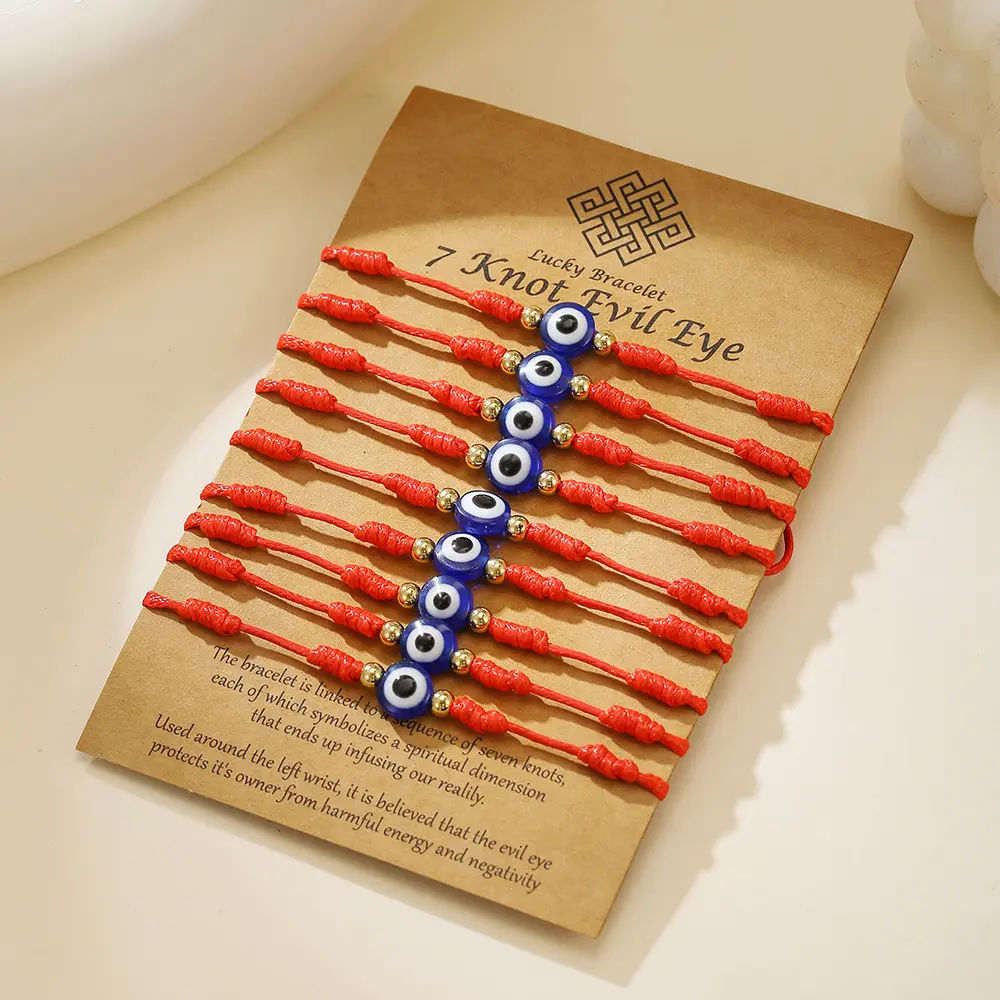 Women's 9-Pack Hand-Braided Red String Bracelets - Adjustable Blue Evil Eye Bangle, Minimalist Stacking Solid Round All-Seasons Boho Costume Jewelry Gift for Girlfriend, Daily Wear
