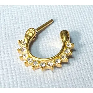 1pc 100% SURGICAL STEEL Crystal Paved Septum Clicker Pierced Nose Ring 14g 16g