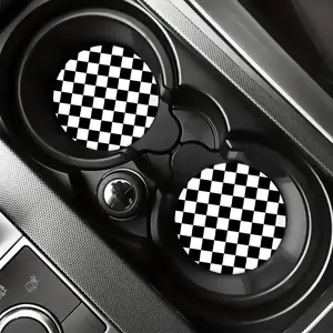 2pcs Durable Good Quality EVA Black & White Lattice Car Coasters - Anti-slip Cup Mats for Clean & Dry Cup Holders - Premium Car Interior Accessories