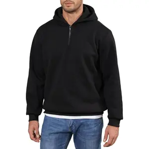 Men's Lightweight Fleece Quarter Zip Hoodie - Long Sleeve Half Zip Pullover Drop Shoulder Hooded Sweatshirt for Casual Wear Comfortable Soft