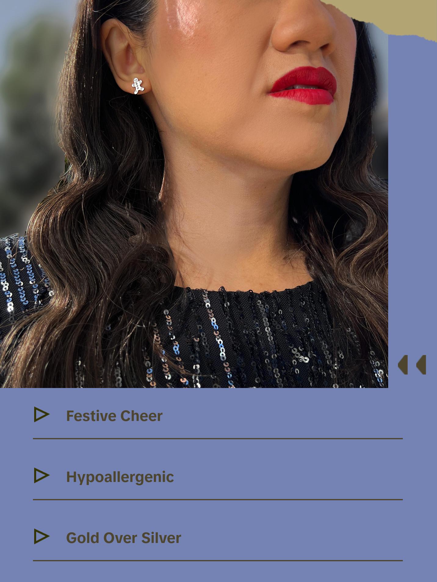 SONIA HOU Gingerbread Holiday Stud Earrings - 18K Gold Over Sterling Silver | Small Christmas Festive Accessory | Minimalist Chic Fine Jewelry Gift