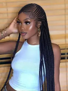 36 Inch Long Braided Lace Front Wigs for Women, Gorgeous Fluffy Wigs with Baby Hair, Synthetic Wigs for Party, Daily Use, Lace Closure Wig