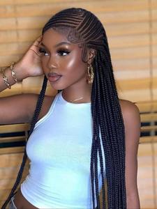 36 inch long braided lace front wigs for women, gorgeous fluffy wigs with baby hair, synthetic wigs for party, daily use