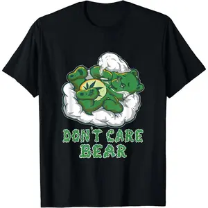 Cotton Short Sleeve Funny Bear Smoking Weed Cannabis Marijuana 420 Stoner Gift T-Shirt For Men Women