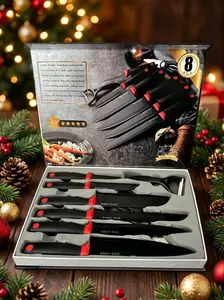 FIVE COWS 8-Piece Kitchen Knife Set with Non-Stick Blades & Ergonomic Red Handle, Chef Knife Set with Gift Box for Home Cooking