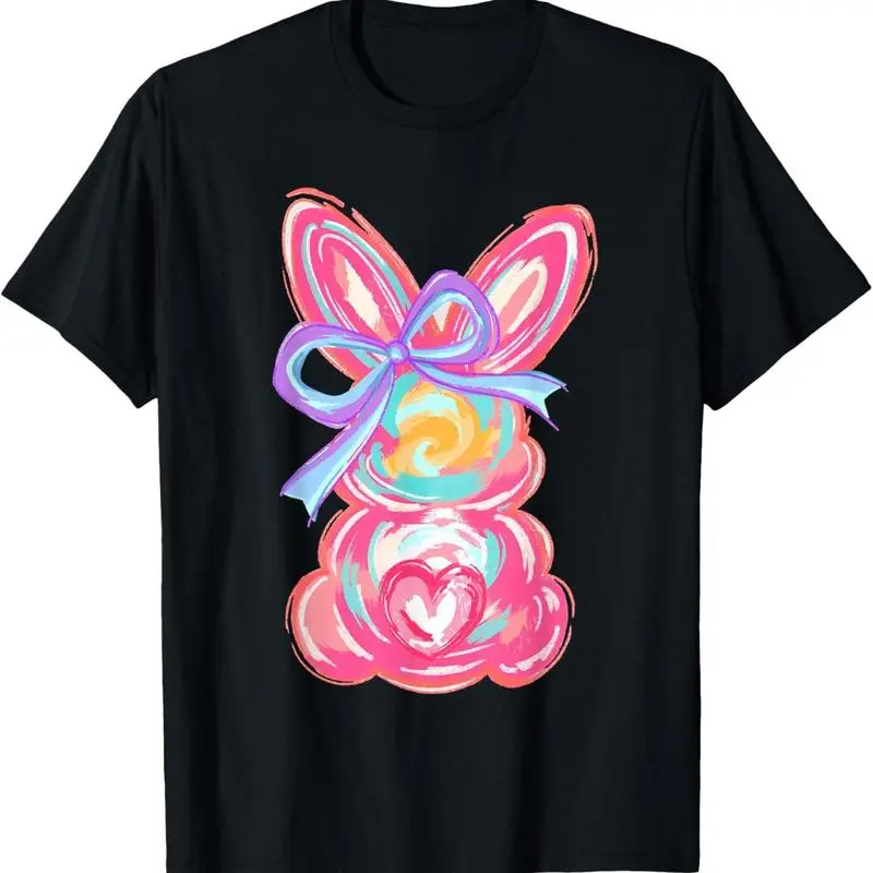 Women's Easter Cute Coquette Bow Tie-Dye Bunny T-Shirt for Adults