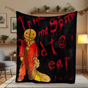 Officially Licensed Halloween Trick R Treat Sam Blanket, Comfortable Home Decor, Spooky Horror Theme, Perfect for Halloween Decoration