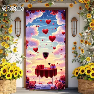 2D flat banner, 1pcRomantic Valentine’s Day Party Backdrop - Red Hearts & Roses Sky Scene Decor for Romantic Celebration & Gift Table Setupgalentines party decor, valentine day decor, decorations for valentines day