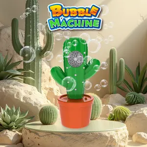 Automatic cactus bubble machine for kids, spring and summer bubble toy, with light, rechargeable for outdoor use, perfect Easter gift for children.