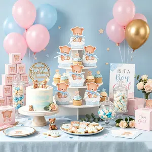 12 Pack Blue Pink Little Bear Baby Shower Candy Boxes, Cute Bear Design Paper Gift Boxes with Ribbon, Sweet Treat Boxes for Gender Reveal, Boy or Girl Birthday Party Decorations Table Centerpieces