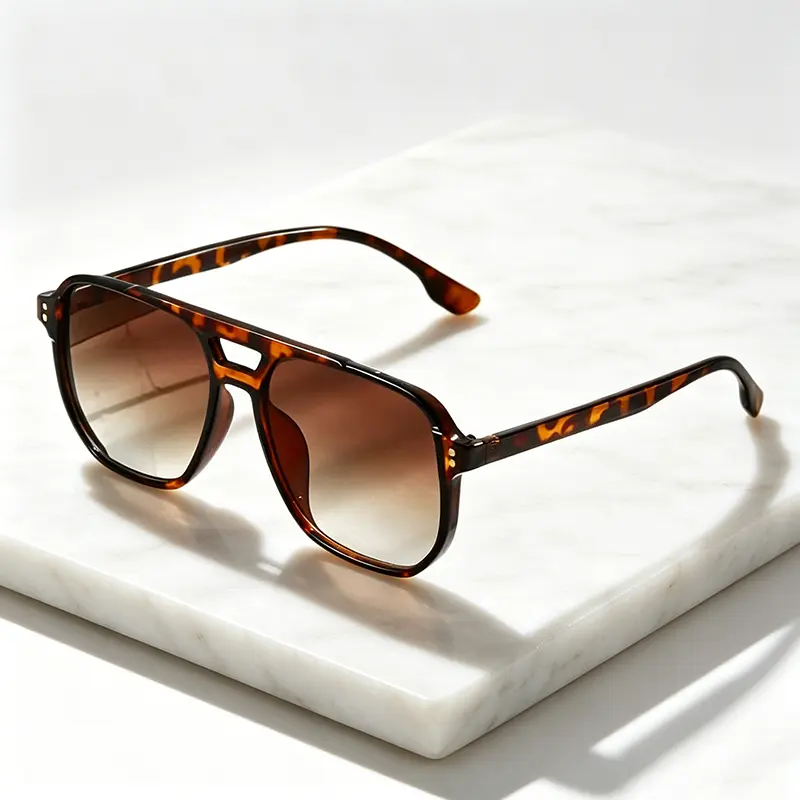 Women's Square Aviator Sunglasses - Bohemian Tortoiseshell Animal Print Frames with Double Beam, Full Rim Stylish Accessories for Women, Driving & Business Casual Outfits, Sunglasses For Women, Statement Frame Glasses