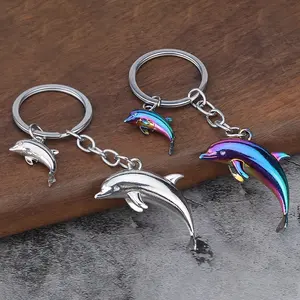 1/20pcs Creative three-dimensional alloy colorful dolphin keychain. A delicate ocean-themed keychain, suitable for decorating bags and a small gift.