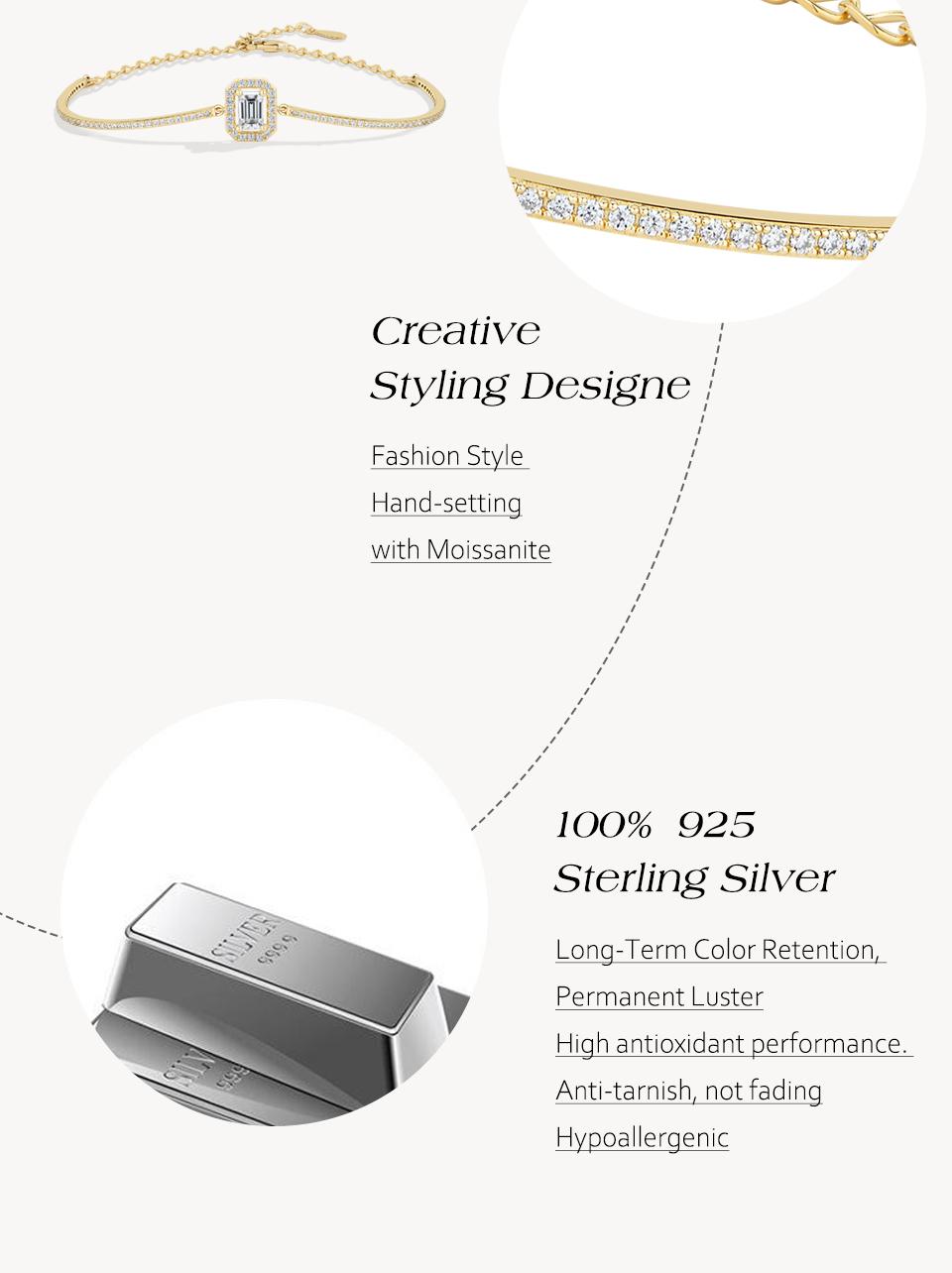 ATTAGEMS 0.6ct Octagon Cut D Color VVS1 Lab-Grown Moissanite Bracelet for Women Dating Anniversary Wedding Gift High Quality Trendy Fine Jewelry B076