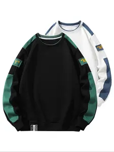 Men's Colorblock & Letter Patched Sweatshirt, Regular Fit Casual Long Sleeve Round Neck Pullover for Spring & Fall, Fashion Men's Top for Daily Wear, Hoodie And Sweatshirt