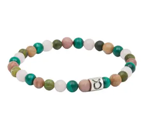 Taurus Zodiac Elastic Bracelet - 6mm Beads Rhodonite, Rose Quartz, Malachite, and Jade
