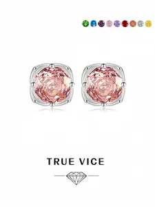 "Round Cut Pink Crystal • Dazzling Earrings" Octagonal rose-cut pink diamond earrings, 925 silver needles with high-carbon diamond sunset rose design. Ideal gift for dates, perfect for daily wear, vacations & banquets.